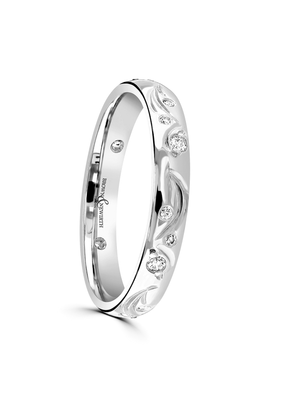 Brown & Newirth Flora 0.15ct Brilliant Cut Diamond Wedding Ring in 18ct White Gold