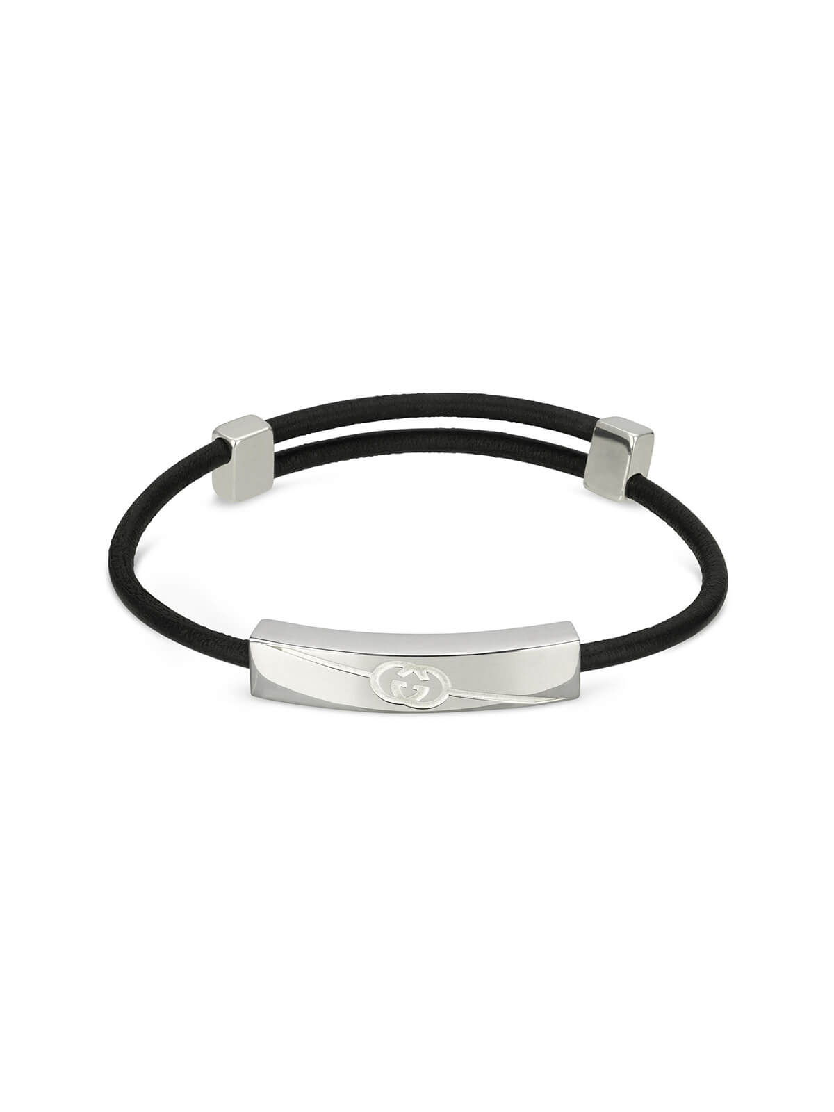 Gucci Tag Silver & Black Leather Bracelet