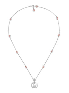 Gucci GG Marmont Double G Necklace in Silver & Pink Mother of Pearl