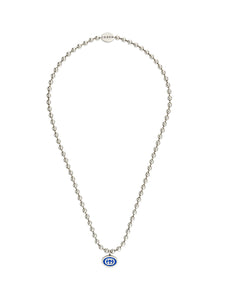 Gucci Interlocking G Boule Silver & Blue Enamel Necklace 45cm