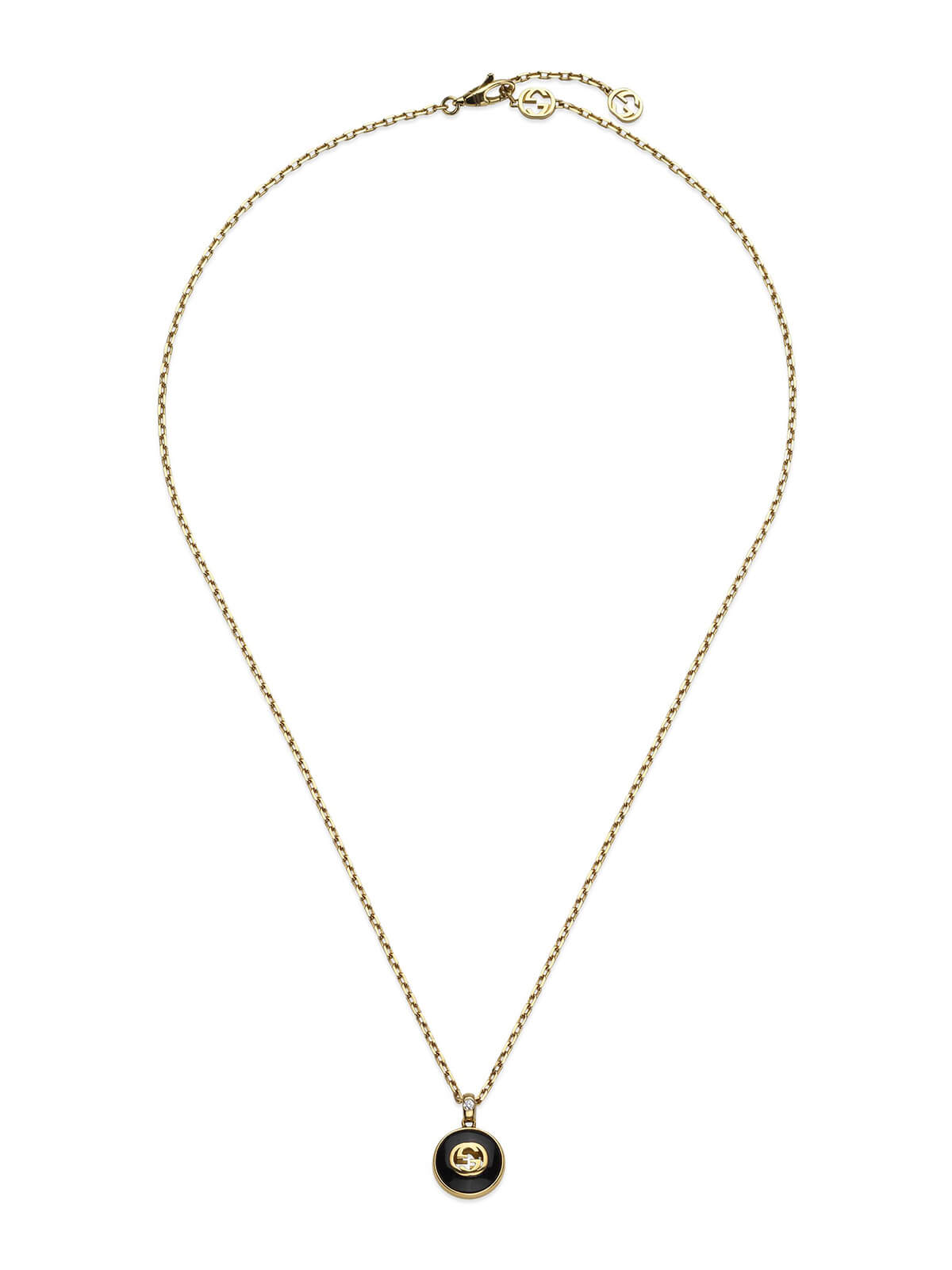 Gucci Interlocking Black Onyx & Diamond Necklace in 18ct Yellow Gold