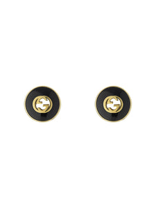 Gucci Interlocking Black Onyx Earrings in 18ct Yellow Gold