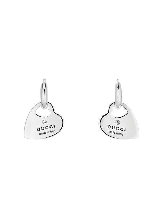 Gucci Trademark Heart Silver Hoop Earrings