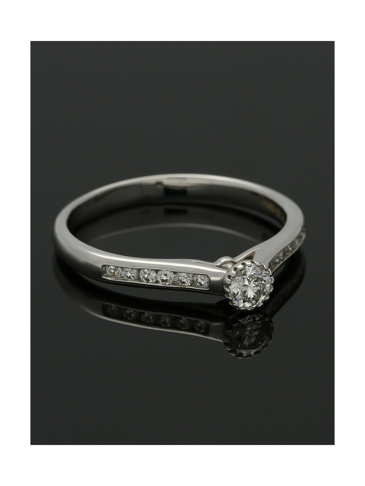 Diamond Solitaire Engagement Ring 0.35ct Round Brilliant Cut in 9ct White Gold with Diamond Shoulders