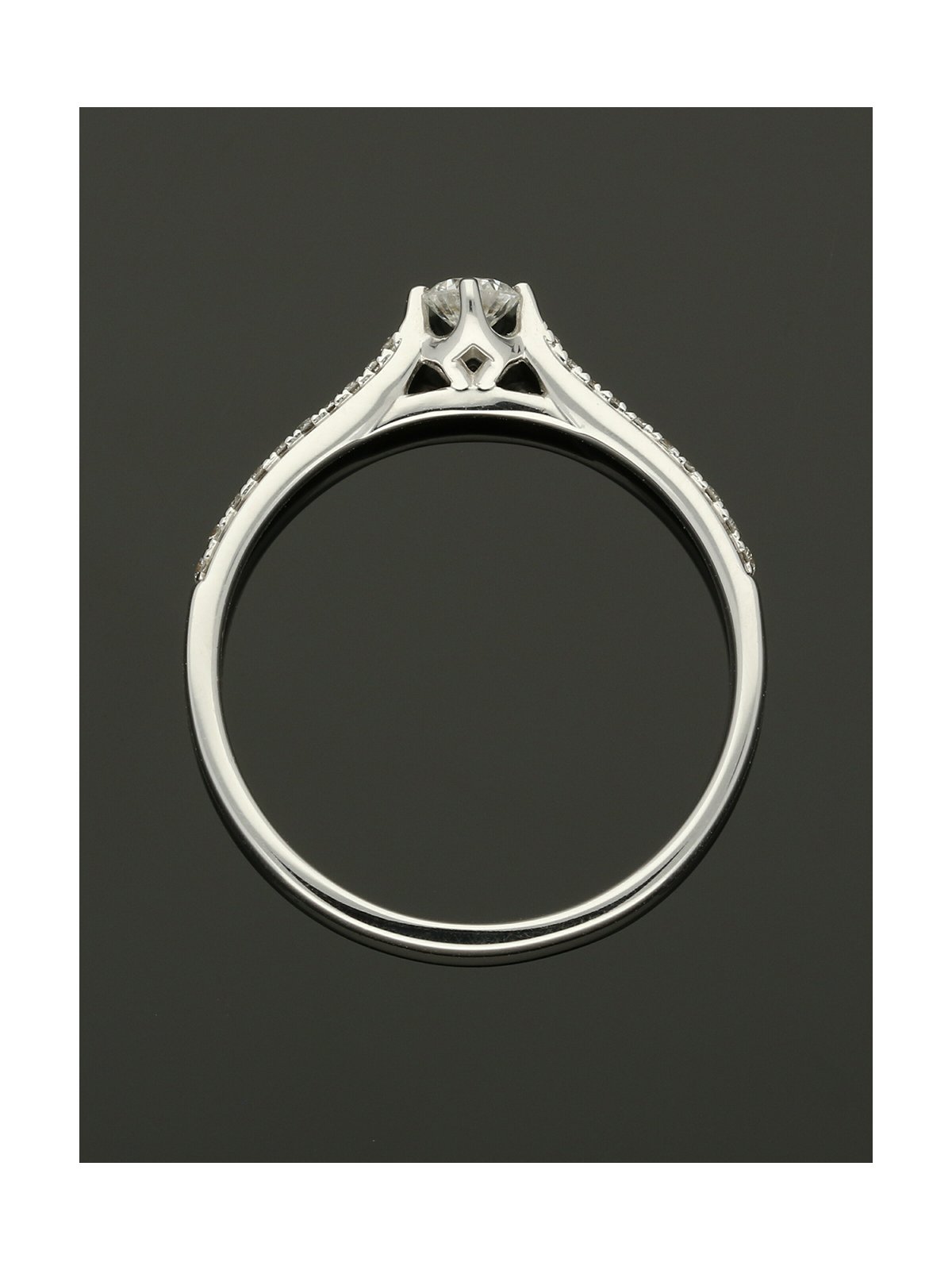  Diamond Solitaire Ring 0.15ct Round Brilliant Cut in 18ct White Gold with Diamond Shoulders