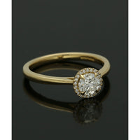 Diamond Halo Engagement Ring 0.50ct Certificated Round Brilliant Cut in 18ct Yellow Gold