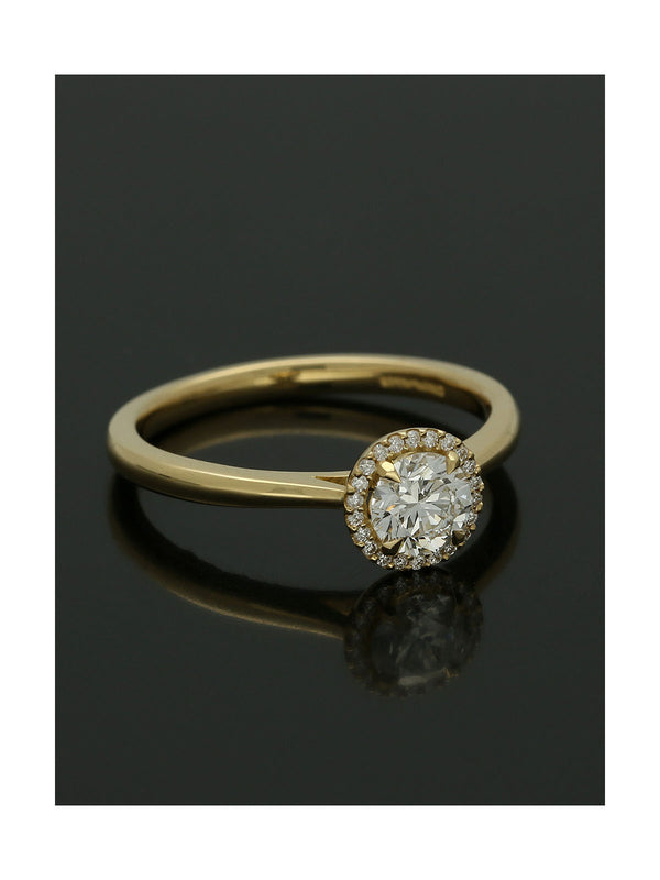 Diamond Halo Engagement Ring 0.50ct Certificated Round Brilliant Cut in 18ct Yellow Gold