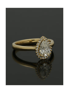 Diamond Halo Engagement Ring 0.70ct Certificated Pear Cut in 18ct Yellow Gold