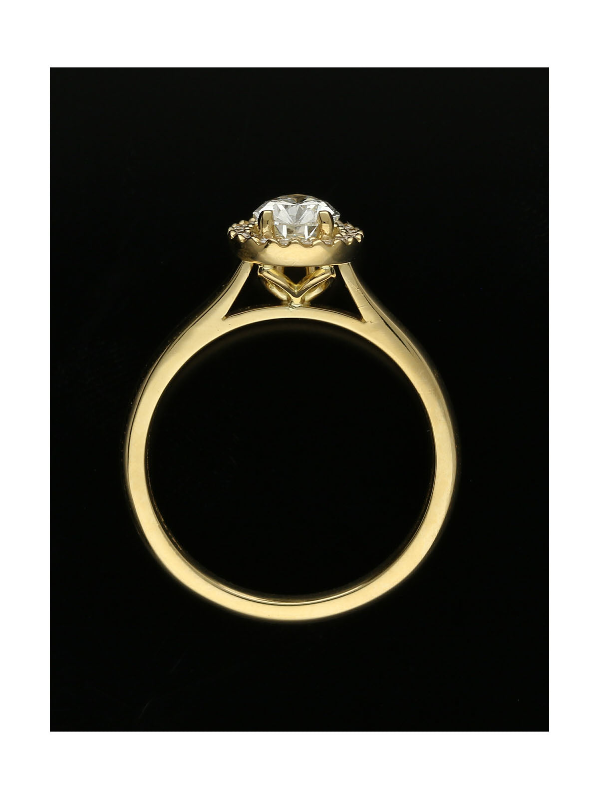 Diamond Halo Engagement Ring 0.70ct Certificated Pear Cut in 18ct Yellow Gold