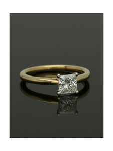 Diamond Solitaire Engagement Ring 0.75ct Certificated Princess Cut in 18ct Yellow Gold with Platinum Claws