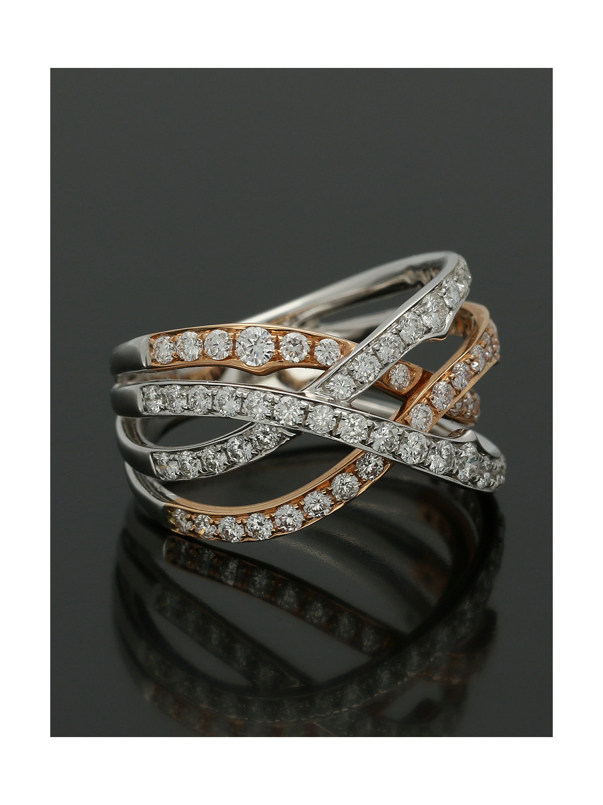 Diamond Crossover Ring Round Brilliant Cut in 18ct White & Rose Gold