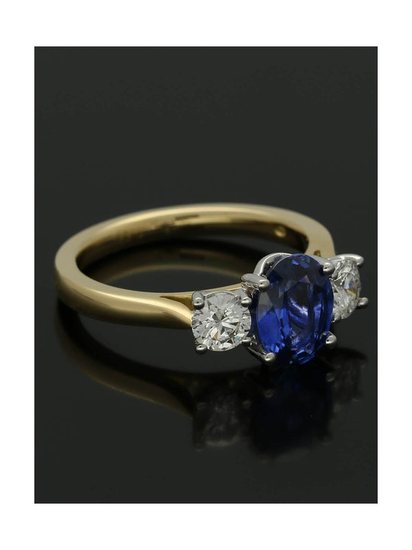Sapphire & Diamond Three Stone Ring in 18ct Yellow & White Gold