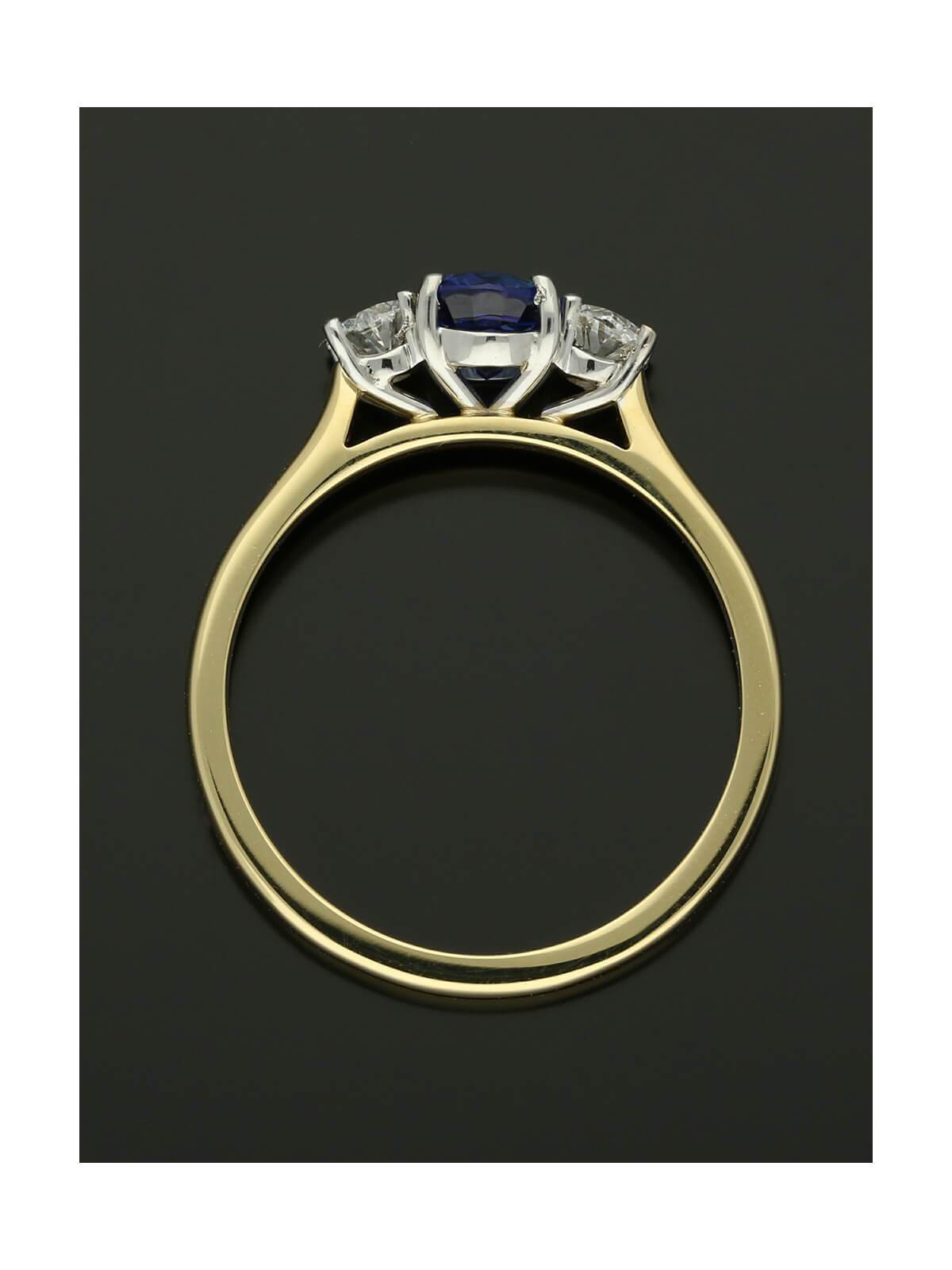 Sapphire & Diamond Three Stone Ring in 18ct Yellow & White Gold