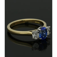 Sapphire & Diamond Three Stone Ring in 18ct Yellow & White Gold