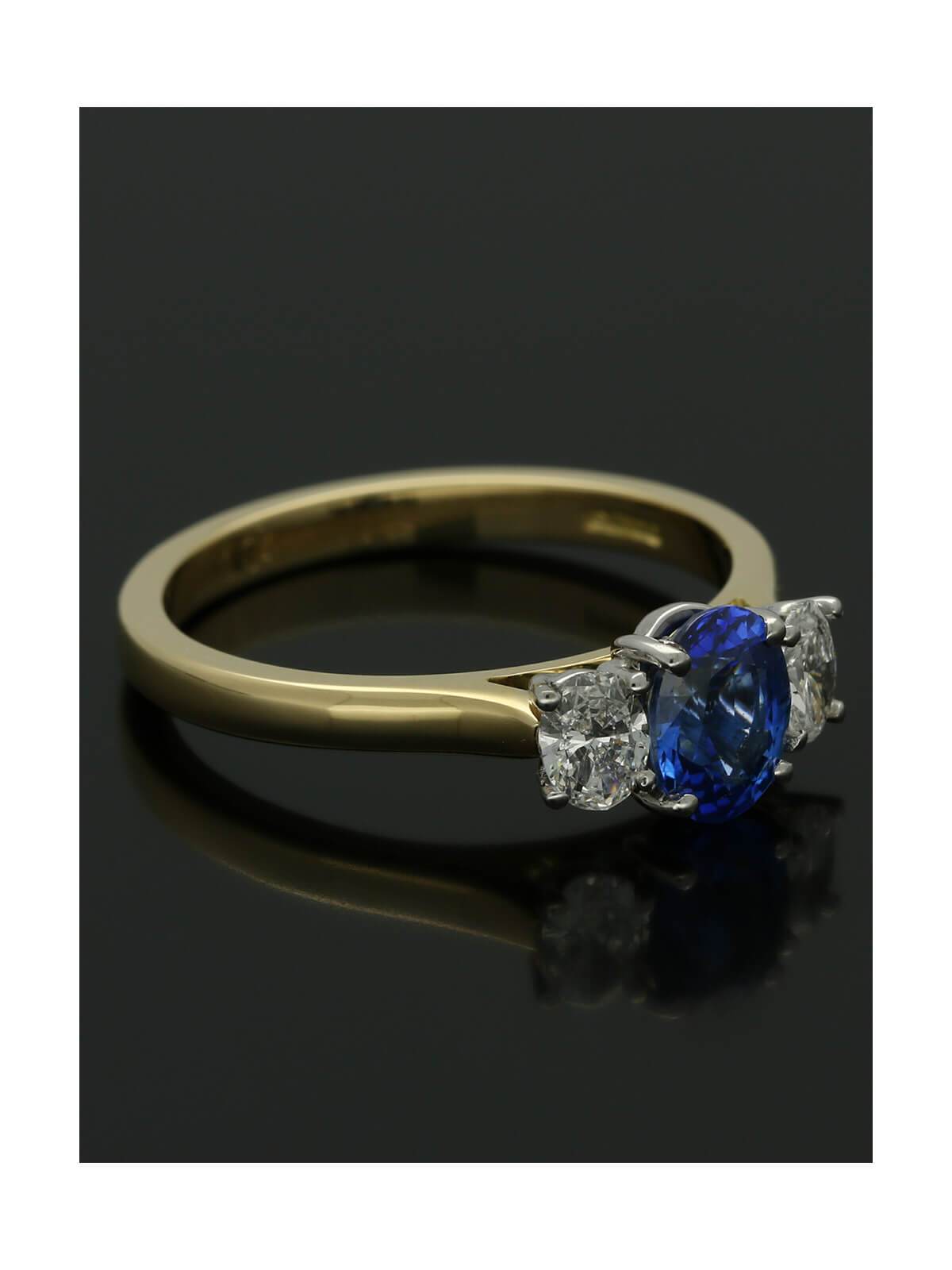 Sapphire & Diamond Three Stone Ring in 18ct Yellow & White Gold