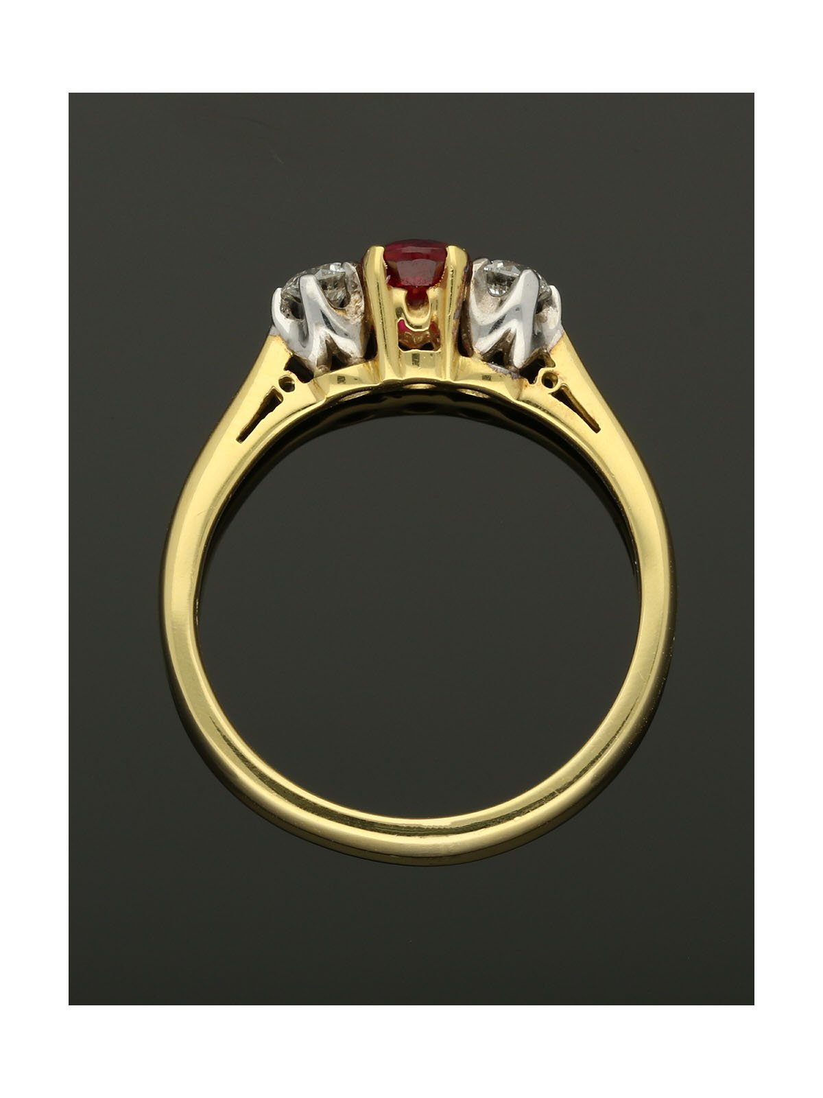 Ruby & Diamond Three Stone Ring in 18ct Yellow & White Gold