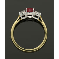 Ruby & Diamond Three Stone Ring in 18ct Yellow & White Gold