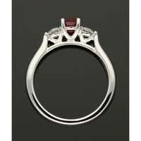 Ruby & Diamond Three Stone Ring in 18ct White Gold