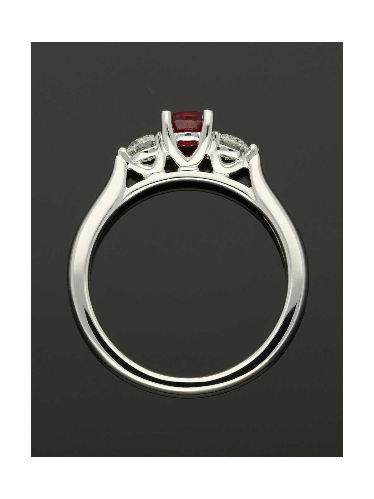 Ruby & Diamond Three Stone Ring in 18ct White Gold
