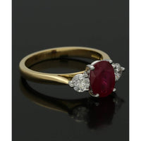 Ruby & Diamond Three Stone Ring in 18ct Yellow & White Gold