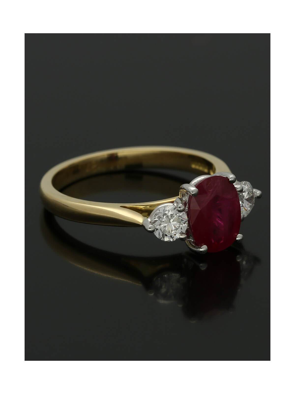 Ruby & Diamond Three Stone Ring in 18ct Yellow & White Gold