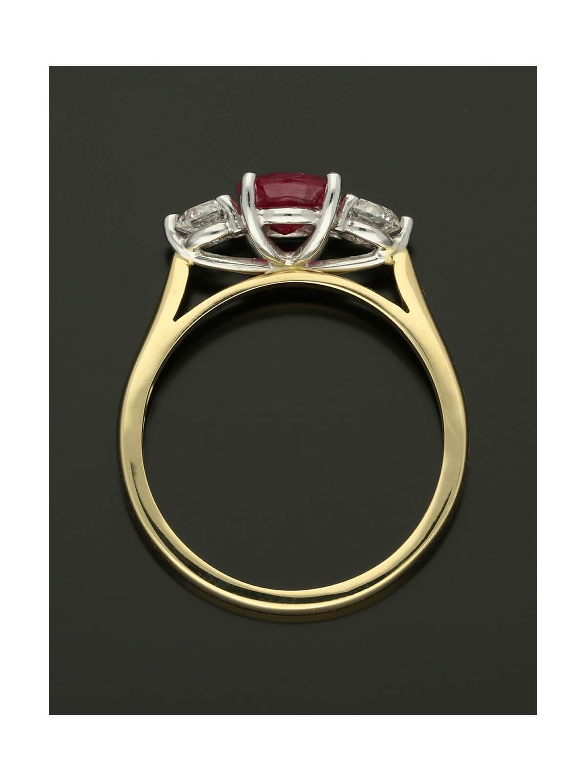 Ruby & Diamond Three Stone Ring in 18ct Yellow & White Gold