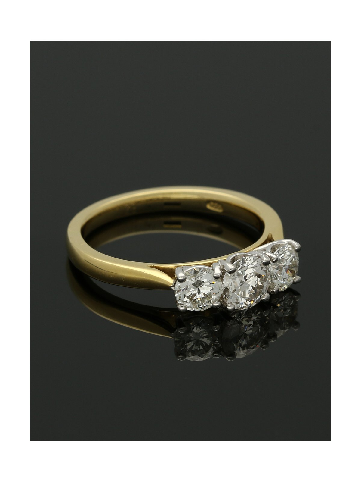 Three Stone Diamond Ring 1.29ct Round Brilliant Cut in 18ct Yellow & White Gold