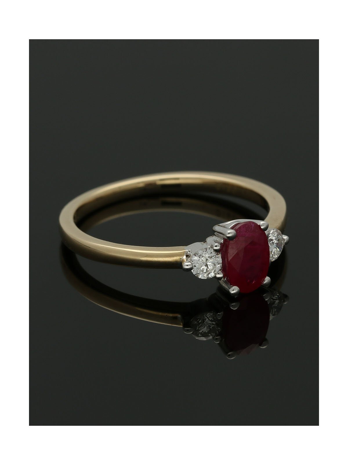 Ruby and Diamond 3 Stone Ring in 9ct Yellow Gold