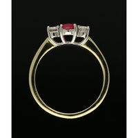 Ruby & Diamond Three Stone Ring in 9ct Yellow Gold