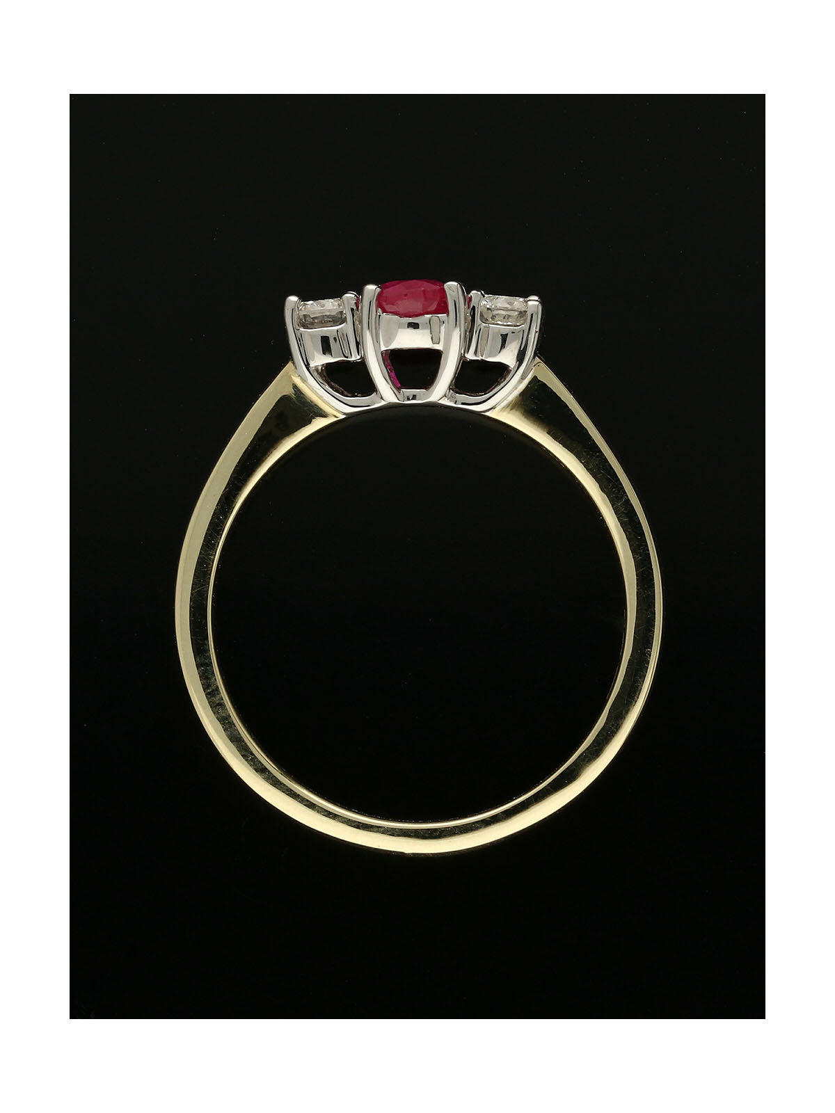 Ruby & Diamond Three Stone Ring in 9ct Yellow Gold