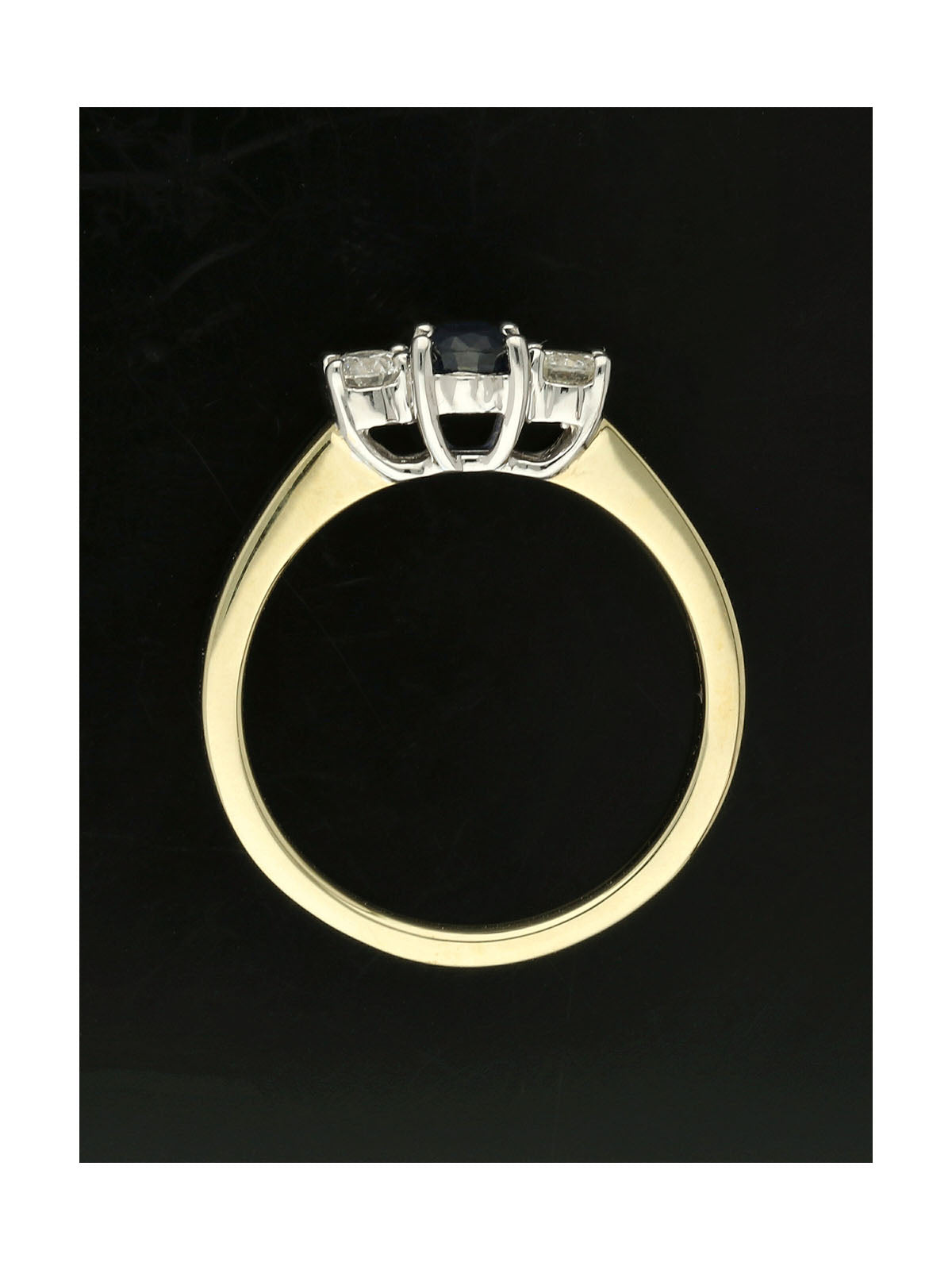 Sapphire & Diamond Three Stone Ring in 9ct Yellow Gold