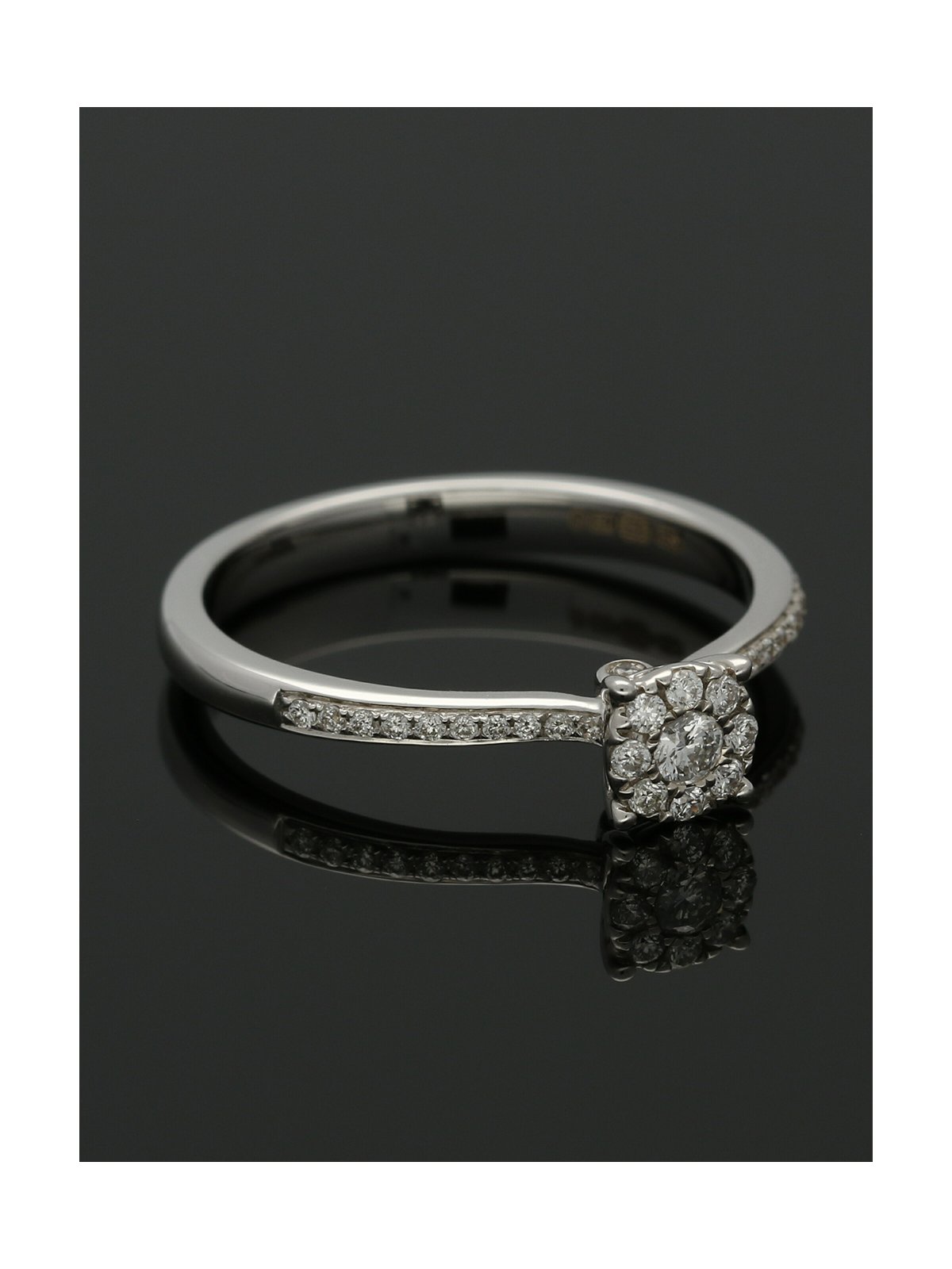 Diamond Cluster Ring 0.18ct Round Brilliant Cut in 18ct White Gold with Diamond Shoulders