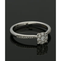 Diamond Cluster Ring 0.25ct Round Brilliant Cut in 18ct White Gold with Diamond Shoulders