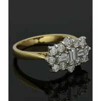 Diamond Cluster Ring 1.35ct Baguette & Round Brilliant Cut in 18ct Yellow & White Gold