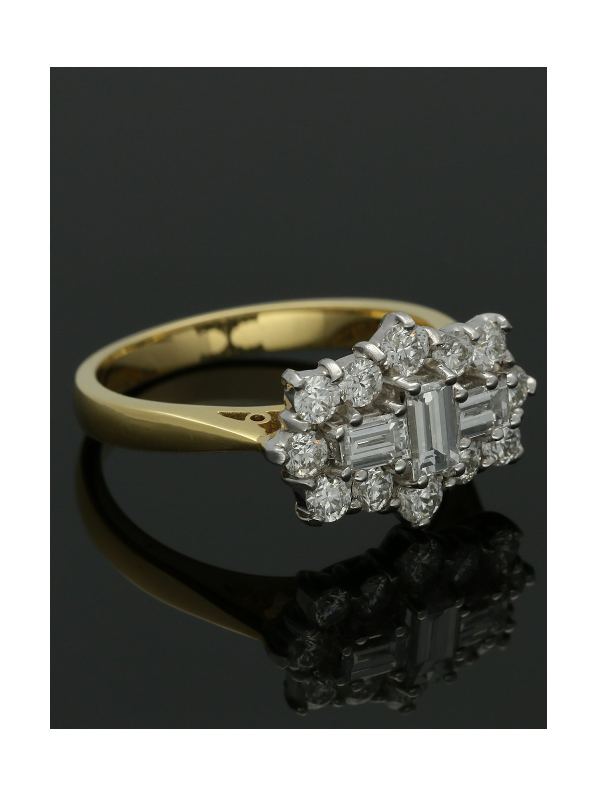 Diamond Cluster Ring 1.35ct Baguette & Round Brilliant Cut in 18ct Yellow & White Gold