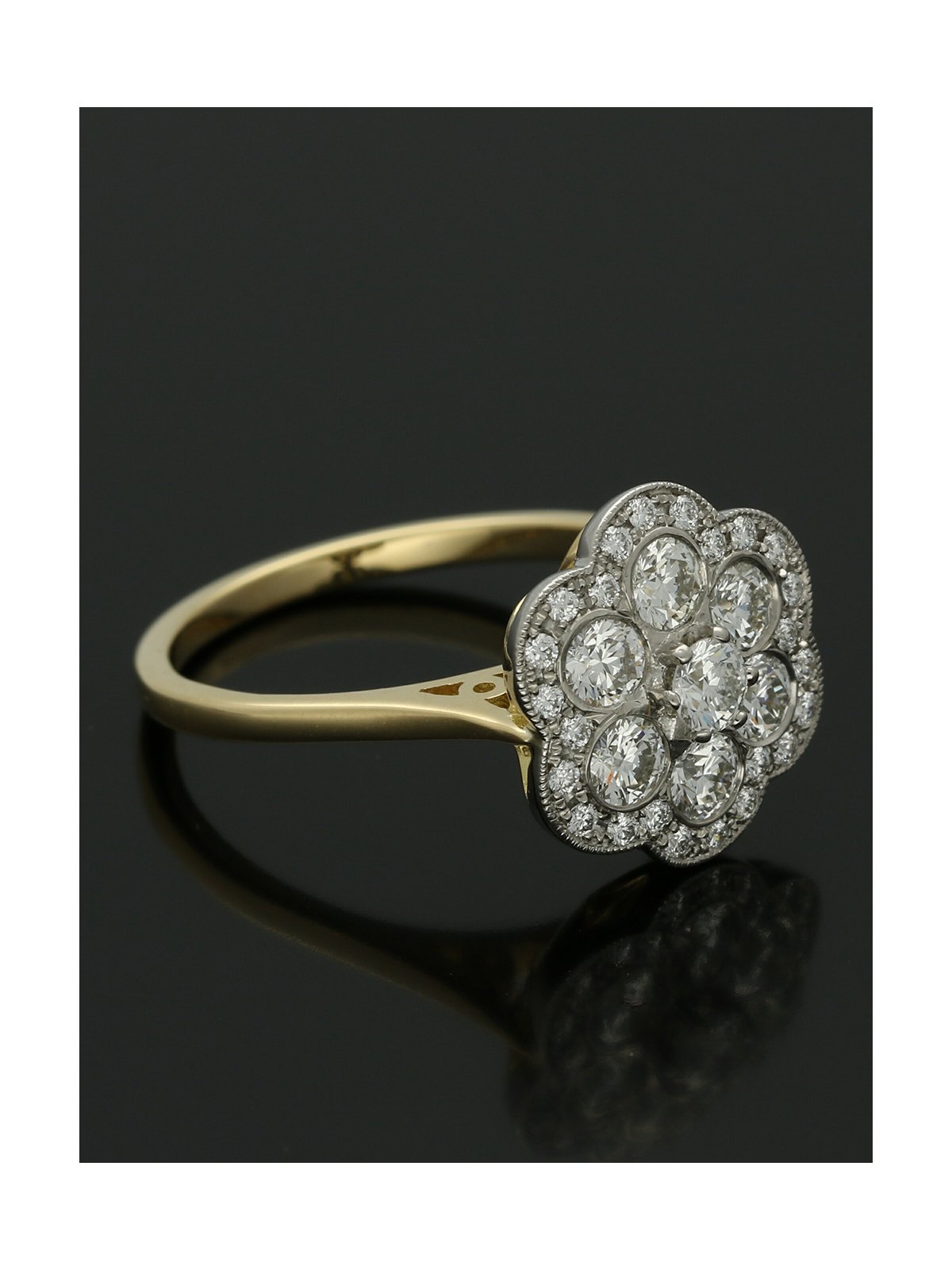 Diamond Cluster Ring 1.12ct  Round Brilliant Cut in 18ct Yellow Gold and Platinum