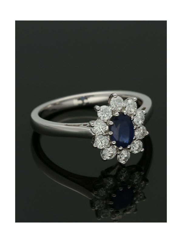 Sapphire & Diamond Cluster Ring in 18ct White Gold