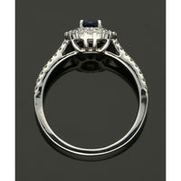 Sapphire & Diamond Cluster Ring in 18ct White Gold with Diamond Shoulders