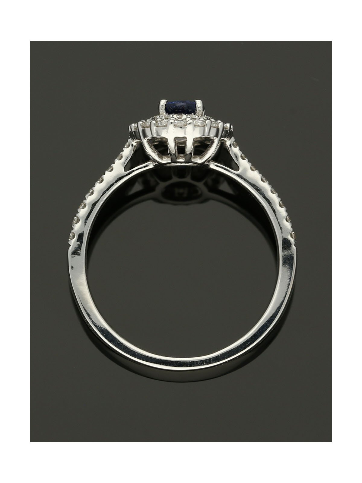 Sapphire & Diamond Cluster Ring in 18ct White Gold with Diamond Shoulders