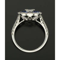 Sapphire & Diamond Cluster Ring in 18ct White Gold with Diamond Set Shoulders