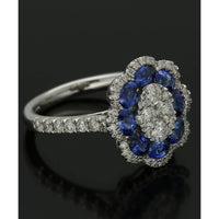 Sapphire & Diamond Cluster Ring in 18ct White Gold with Diamond Set Shoulders