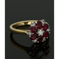 Ruby & Diamond Cluster Ring in 18ct Yellow & White Gold