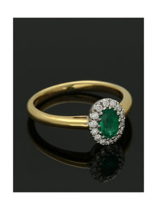 Emerald & Diamond Cluster Ring in 18ct Yellow & White Gold