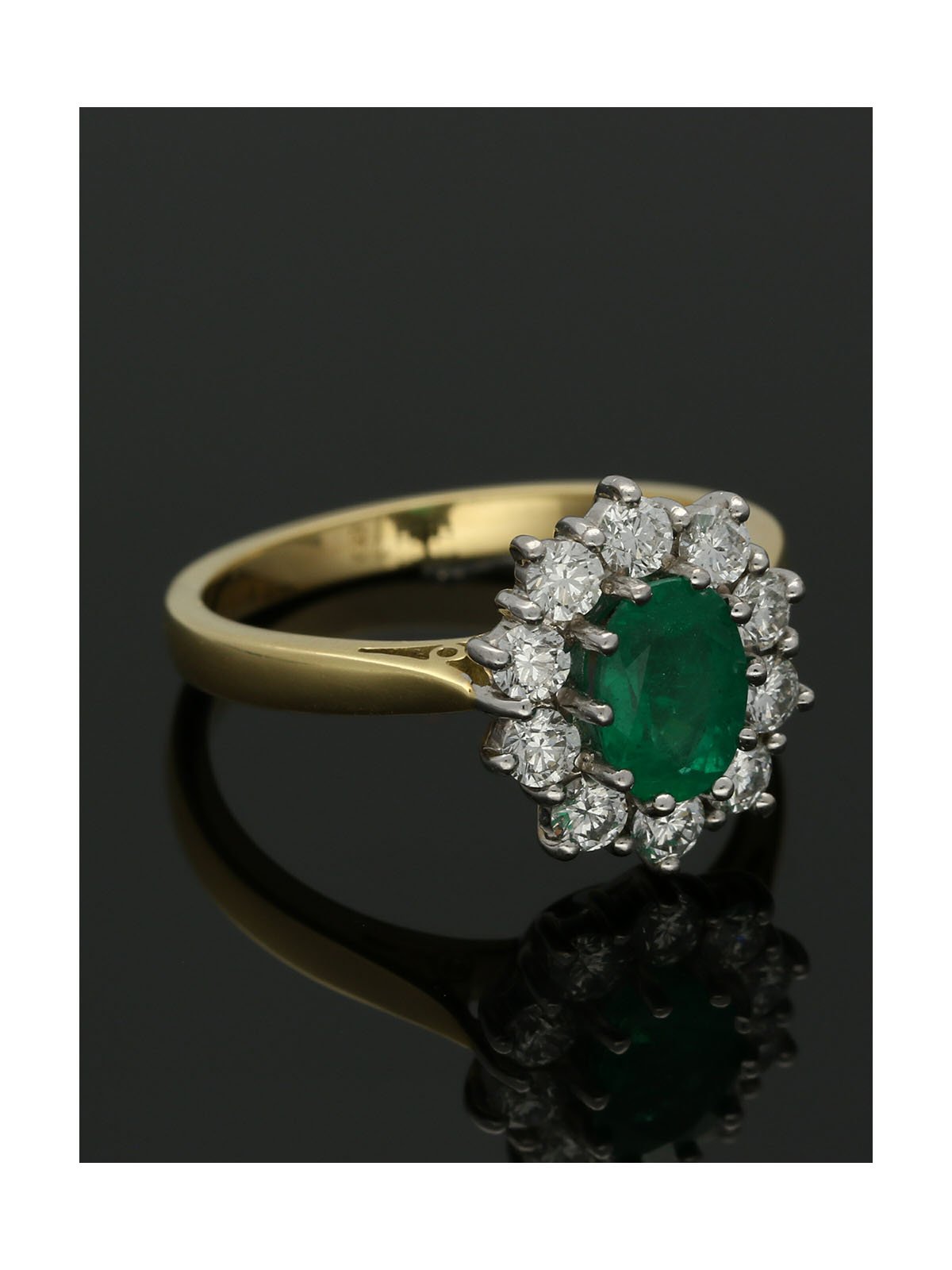 Emerald & Diamond Cluster Ring in 18ct Yellow & White Gold