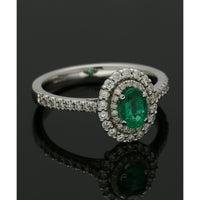 Emerald & Diamond Cluster Ring in 18ct White Gold