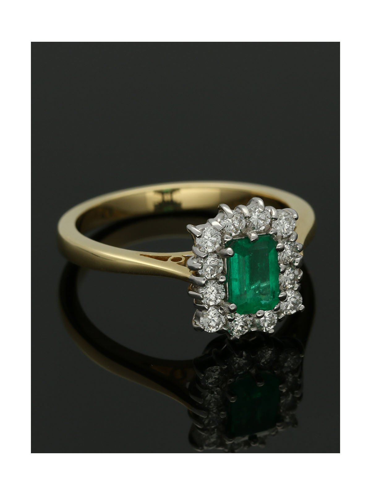 Emerald & Diamond Cluster Ring in 18ct Yellow & White Gold