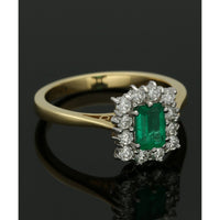 Emerald & Diamond Cluster Ring in 18ct Yellow & White Gold