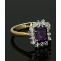 Amethyst & Diamond Cluster Ring in 18ct Yellow & White Gold