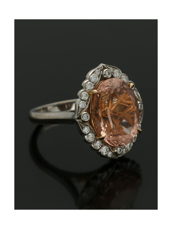 Morganite & Diamond Cluster Ring Oval Cut in 18ct White & Rose Gold