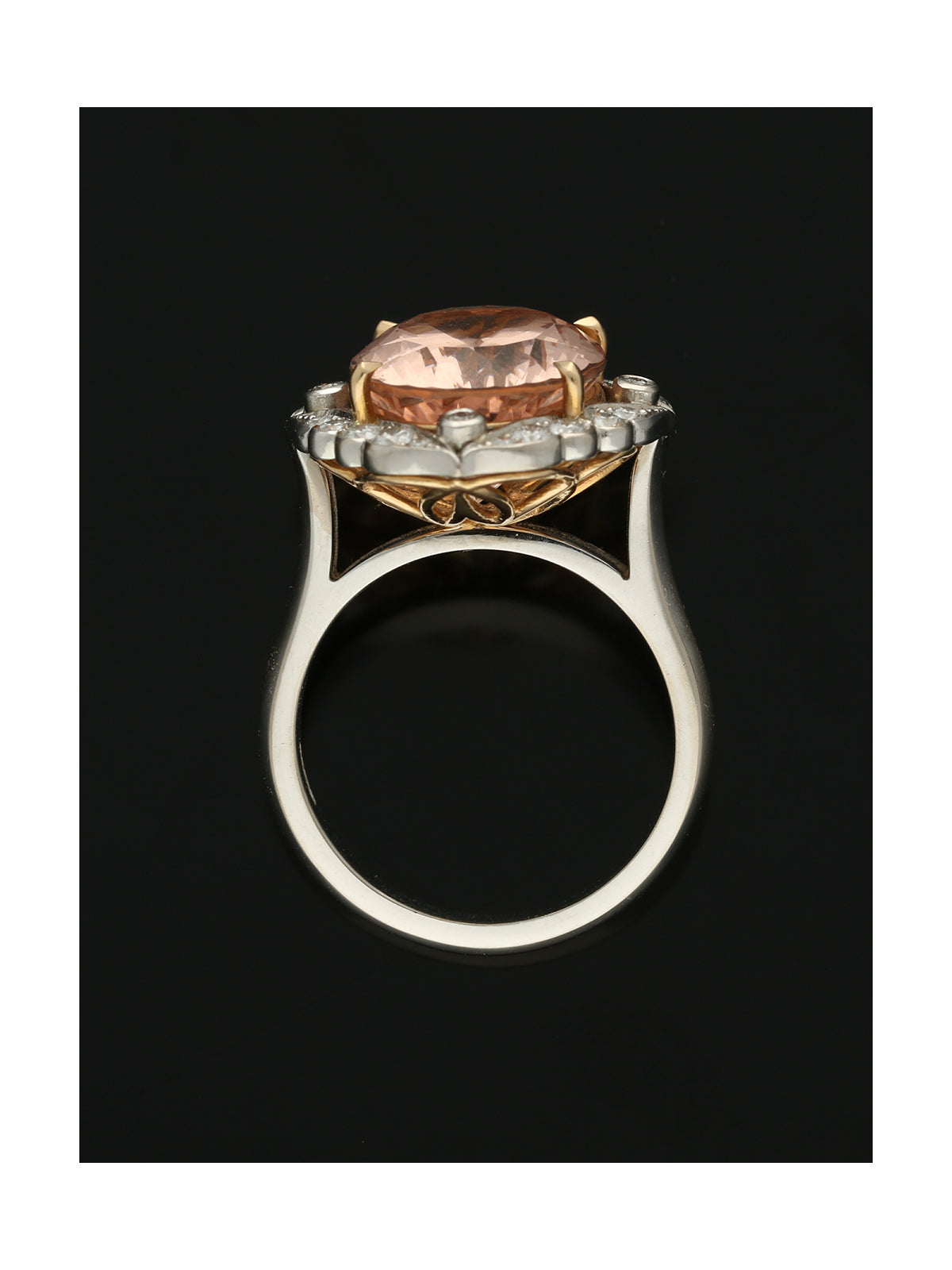 Morganite & Diamond Cluster Ring Oval Cut in 18ct White & Rose Gold